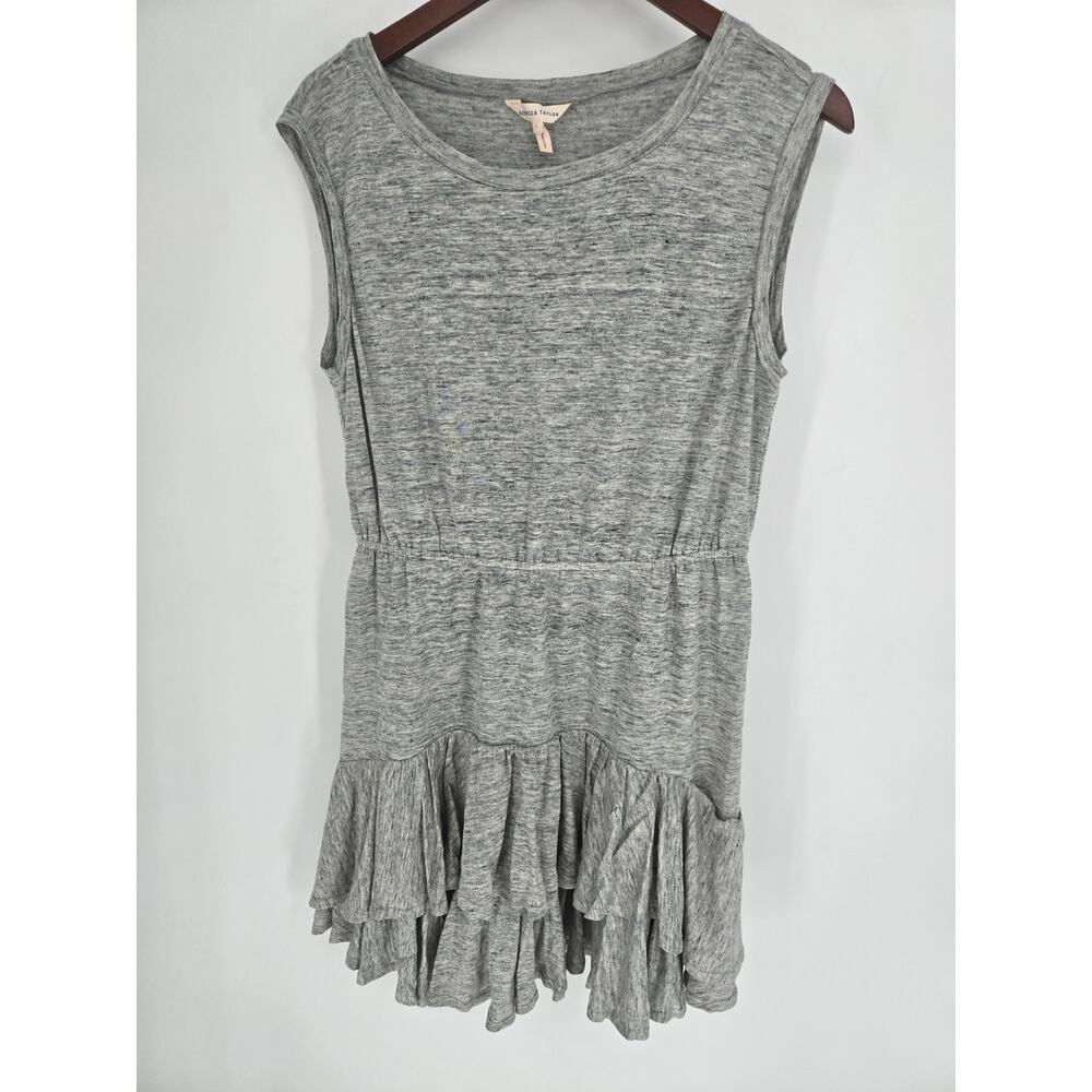 Rebecca Taylor Gray Linen Jersey Tiered Ruffle Dress FLAWED Women's L